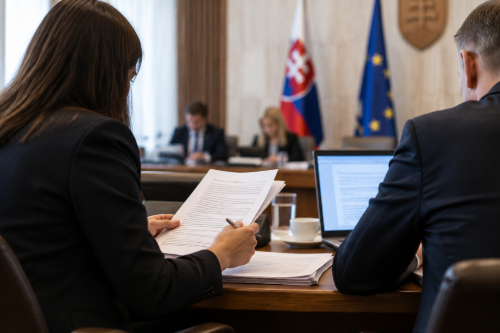 Ruky s dokumentmi počas pracovného stretnutia v zasadacej miestnosti bez viditeľného textu.